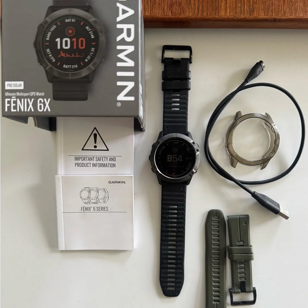 Garmin Fenix 6X Pro Solar Smartwatch - Black and Green - Picture 1 of 4